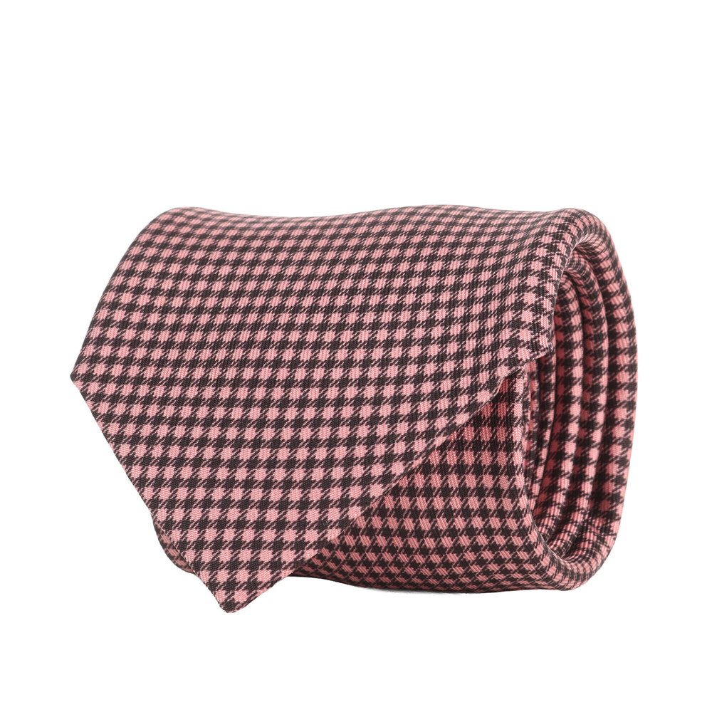 HERMES Hermes Tie, Checkered Silk Pink and Black, Office Wear, Men's